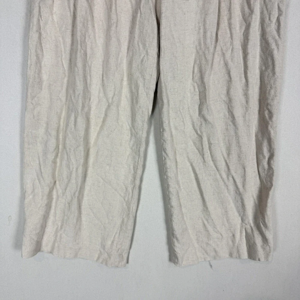H&M Pants Womens 12 White Linen Blend Pleated Wide Leg Dress Twill Pockets